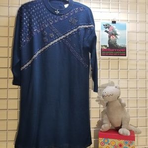 Lady Darian Blue Beaded Vintage Sweater Dress 1X.